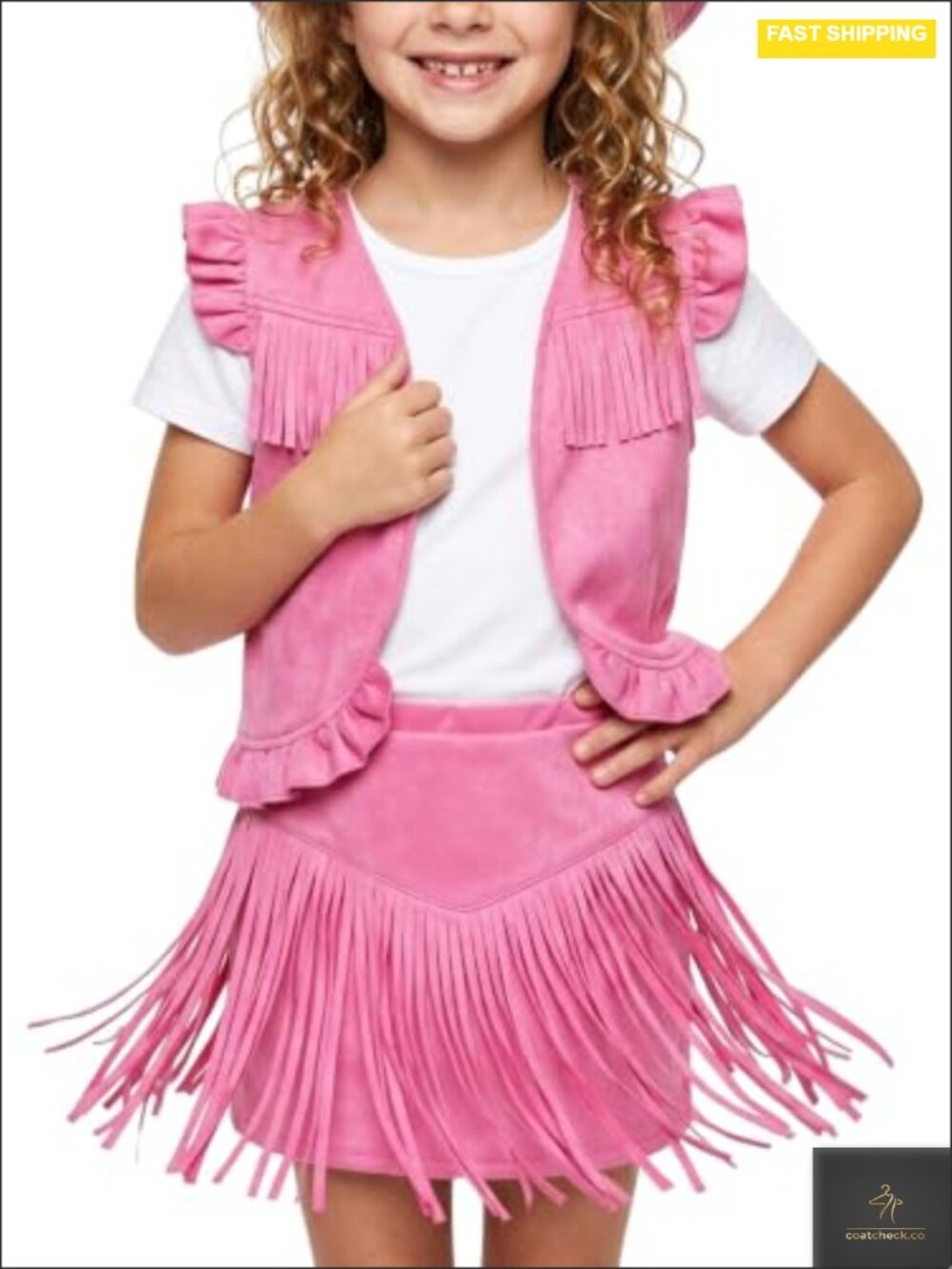 Toddler Cowgirl Outfit Faux Suede Fringe Vest & Skirt Western Party Set